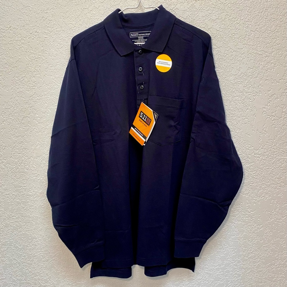 5.11 Tactical Polo Men’s Medium Dark Navy 100% Cotton Long Sleeve Jersey Shirt